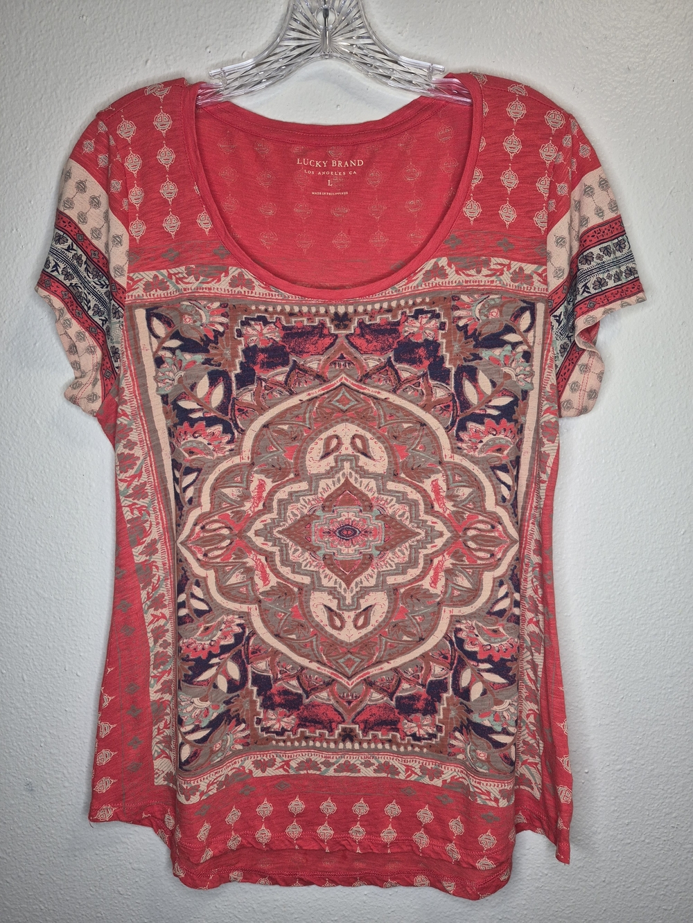 Lucky Brand Women's Red Scoop Neck Tee